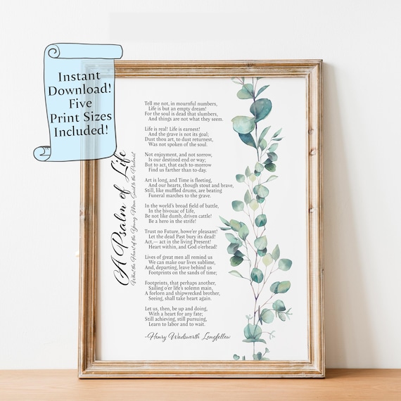 A Psalm Of Life Longfellow Poem Botanical Poetry Quote Wall Art