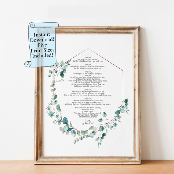Roy Croft Love Wedding Poem Geometric Eucalyptus Frame Poster