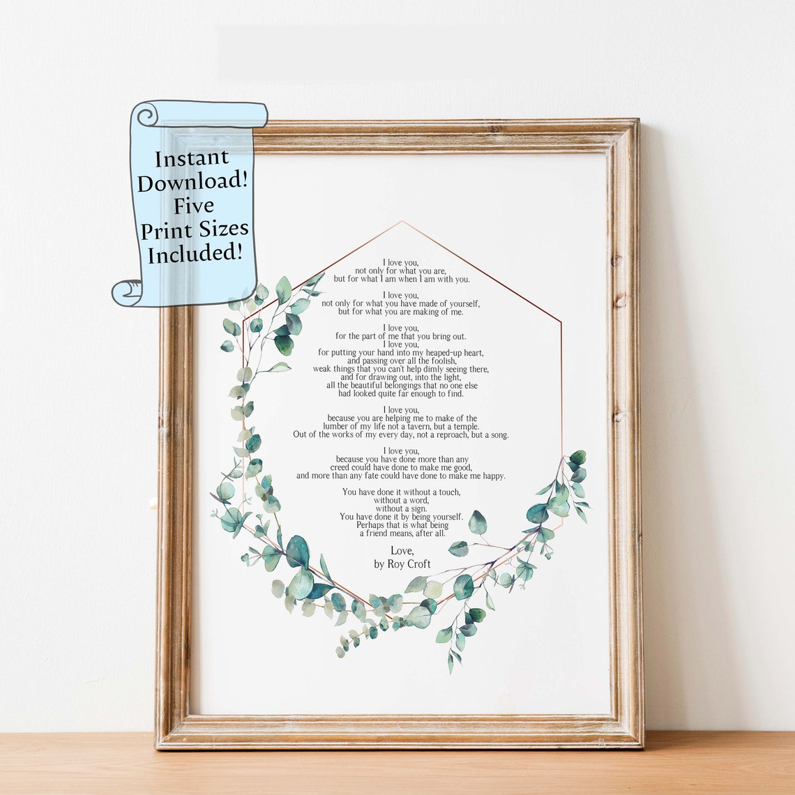 Roy Croft Love Wedding Poem Geometric Eucalyptus Frame Poster