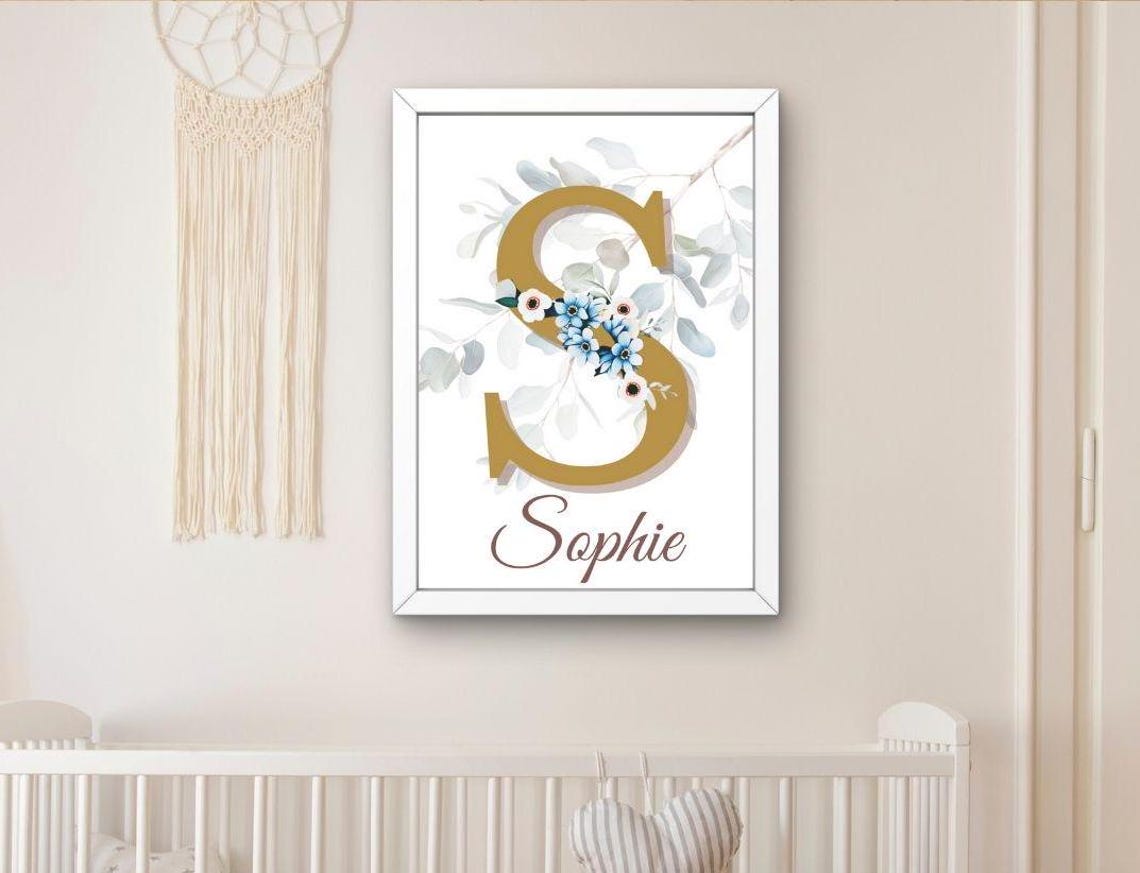 Nursery Decor Poster Wall Art For Kids Letter Poster Flower Wreath Wall Art
