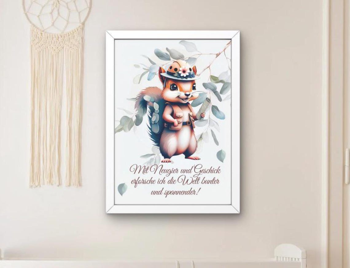 Explorer Squirrel Safari Hat German Kids Affirmation Nursery Poster