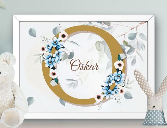 Nursery Decor Poster Wall Art For Kids Letter Flower Wreath