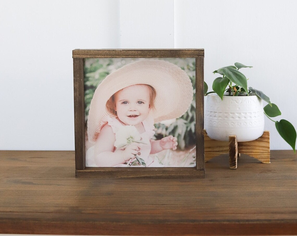 Happy Toddler Girl Sun Hat Mini Framed Photo Sign Nursery Poster