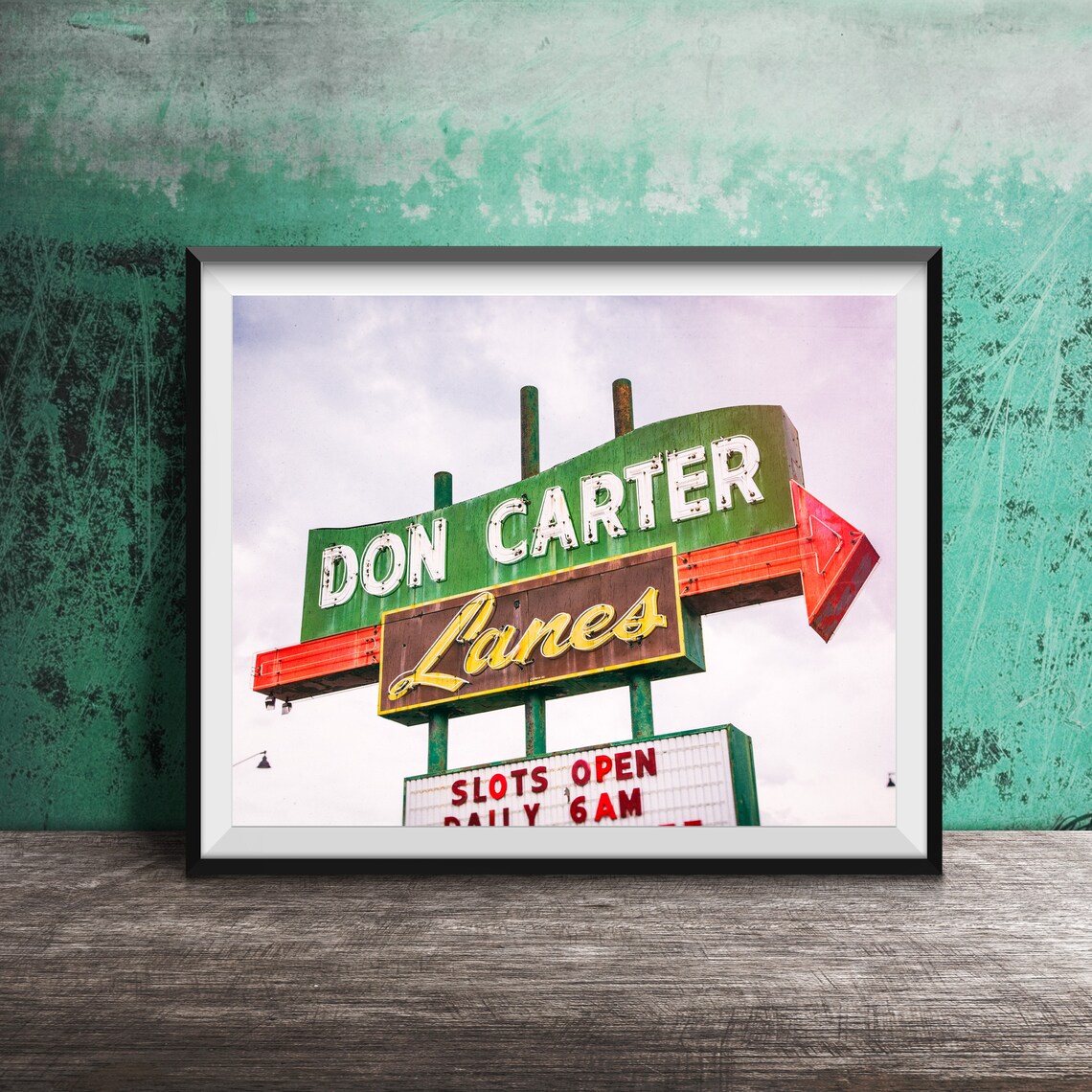 Don Carter Lanes Bowling Alley Vintage Neon Arrow Sign Poster