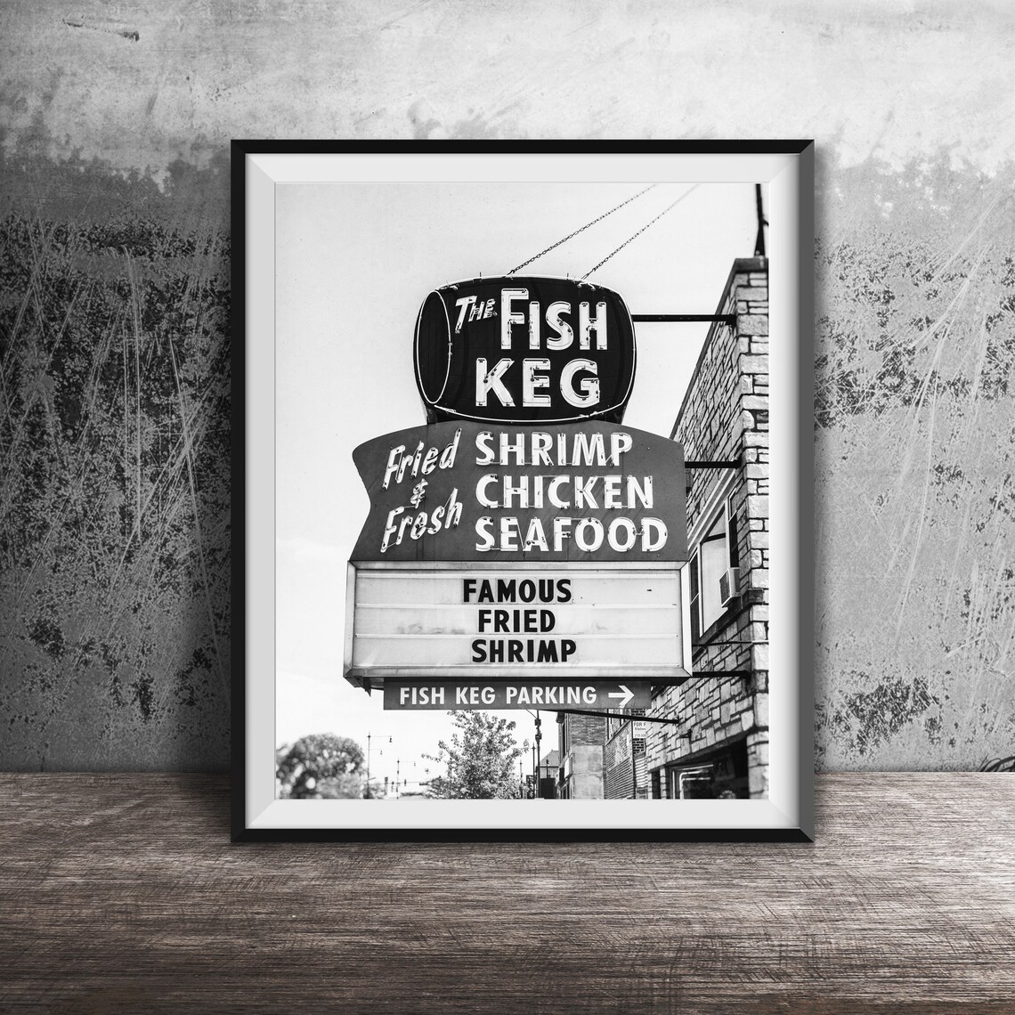 The Fish Keg Fried Shrimp Seafood Neon Sign Rogers Park Poster - Image 2