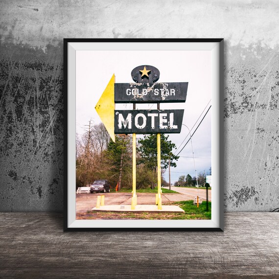 Gold Star Motel Vintage Roadside Star Arrow Sign Photography Poster