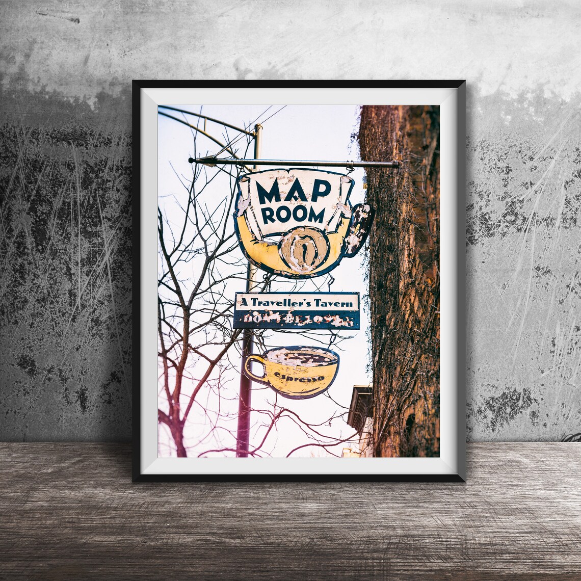 Map Room Travellers Tavern Espresso Coffee Sign Chicago Poster
