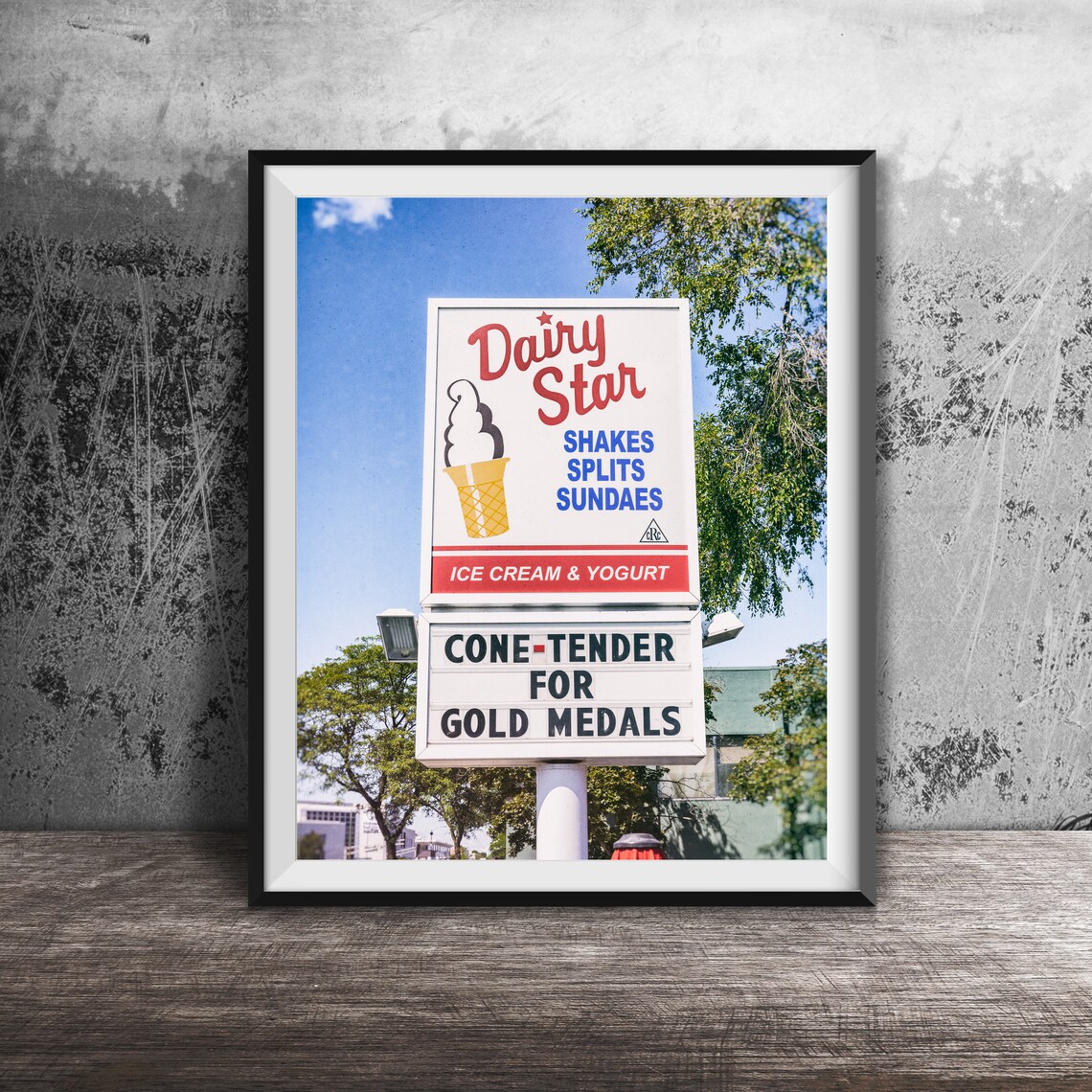 Dairy Star Ice Cream Stand Retro Roadside Sign Colorful Wall Poster