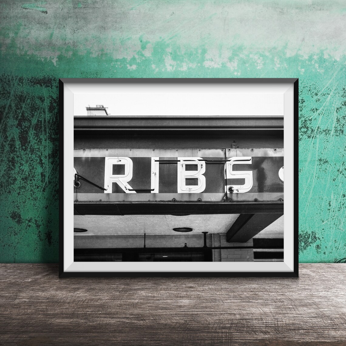 Vintage RIBS Red Neon Sign BBQ Restaurant Photography Poster - Image 2