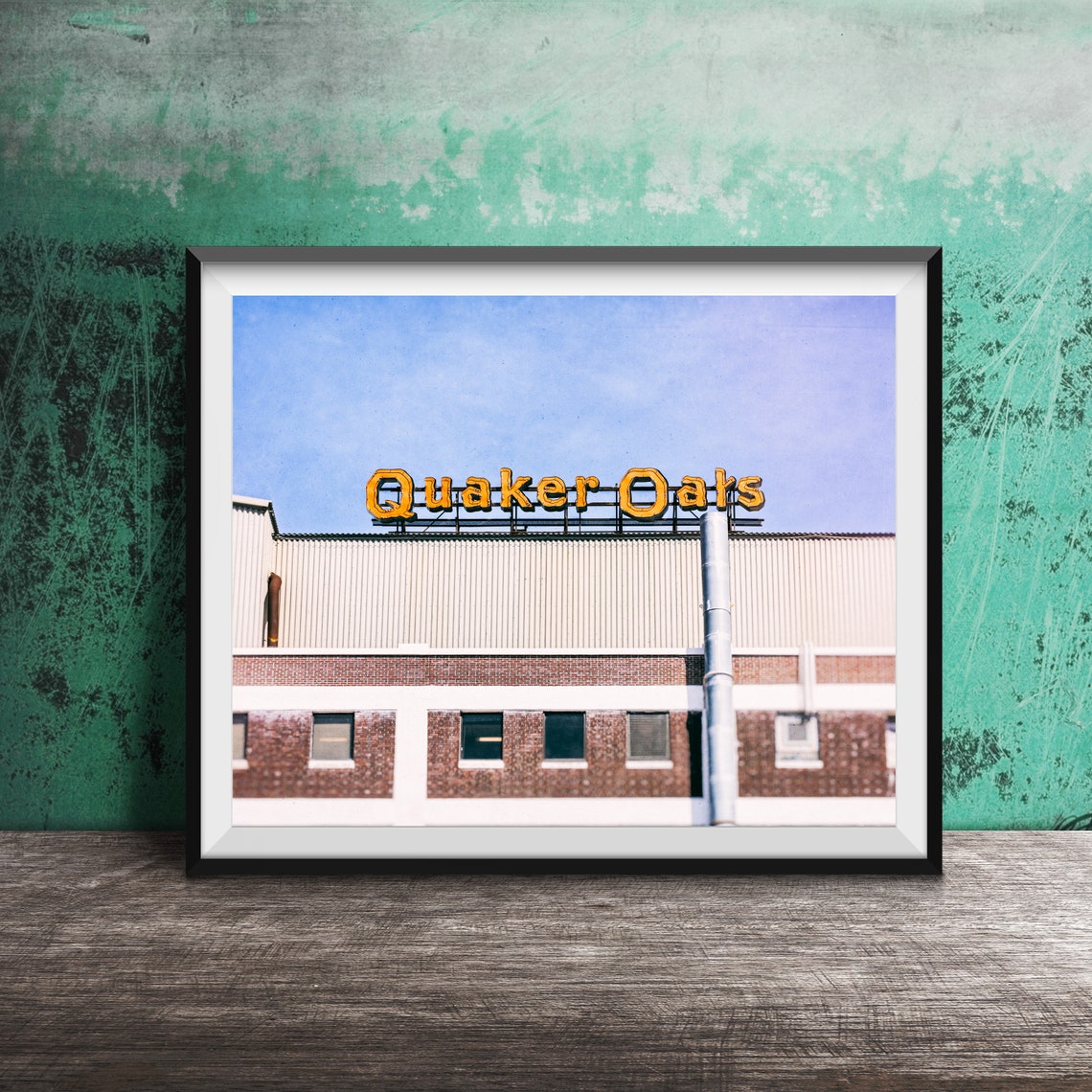 Quaker Oats Factory Rooftop Sign Cedar Rapids Iowa Brick Poster