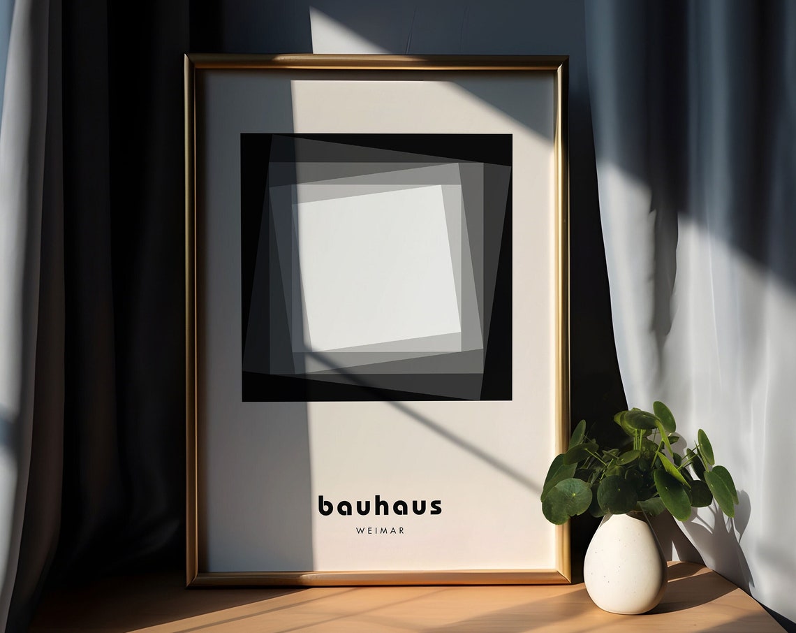 Black and White Layered Square Bauhaus Weimar Mid Century Poster