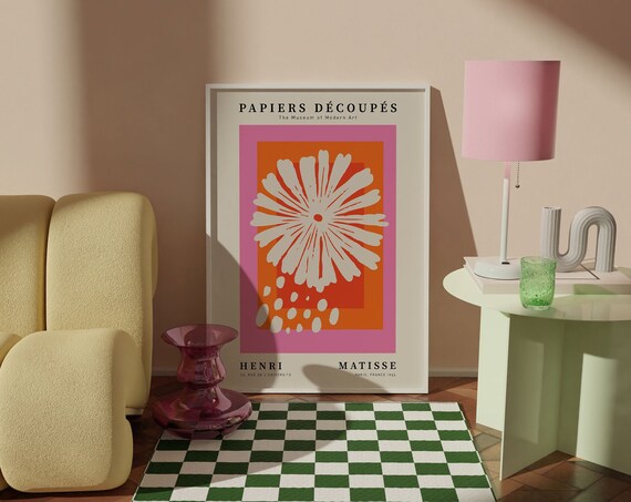 Matisse Papiers Decoupes Poster Pink Orange White Flower Cutout Art
