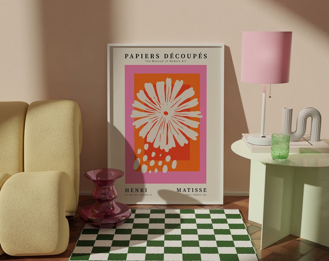 Matisse Papiers Decoupes Poster Pink Orange White Flower Cutout Art
