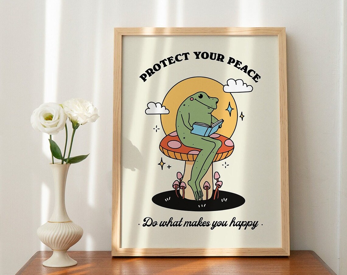 Colorful Mushroom Frog Print, Retro Kids Decor - Image 2