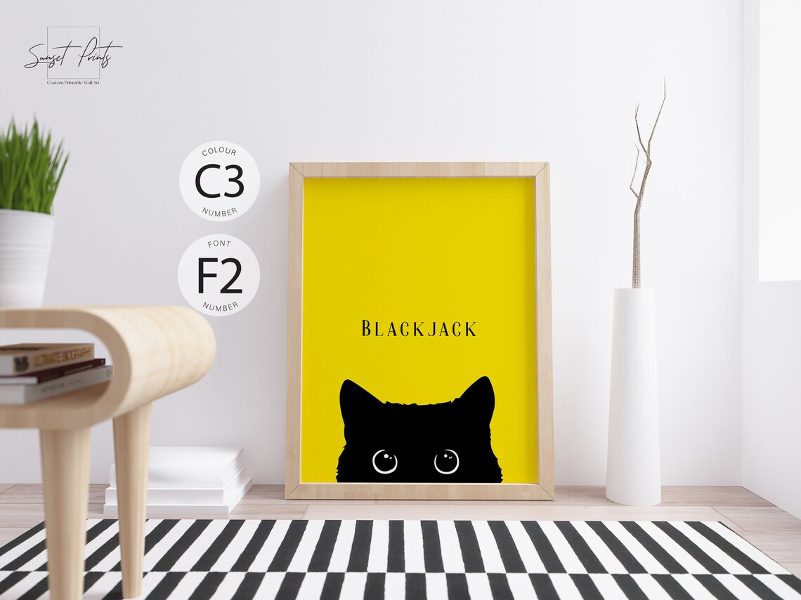 Cute Black Cat Peeking Illustration Custom Name Personalized Pet Wall Poster - Image 5
