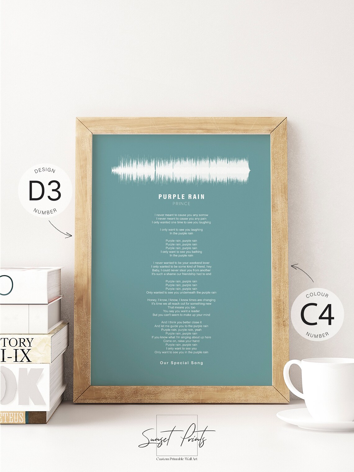 Prince Purple Rain Soundwave Song Lyrics Teal Custom Special Song Poster - Image 2