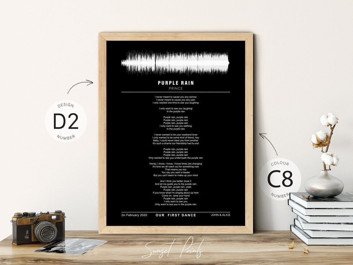 Prince Purple Rain Soundwave Song Lyrics Teal Custom Special Song Poster - Image 3