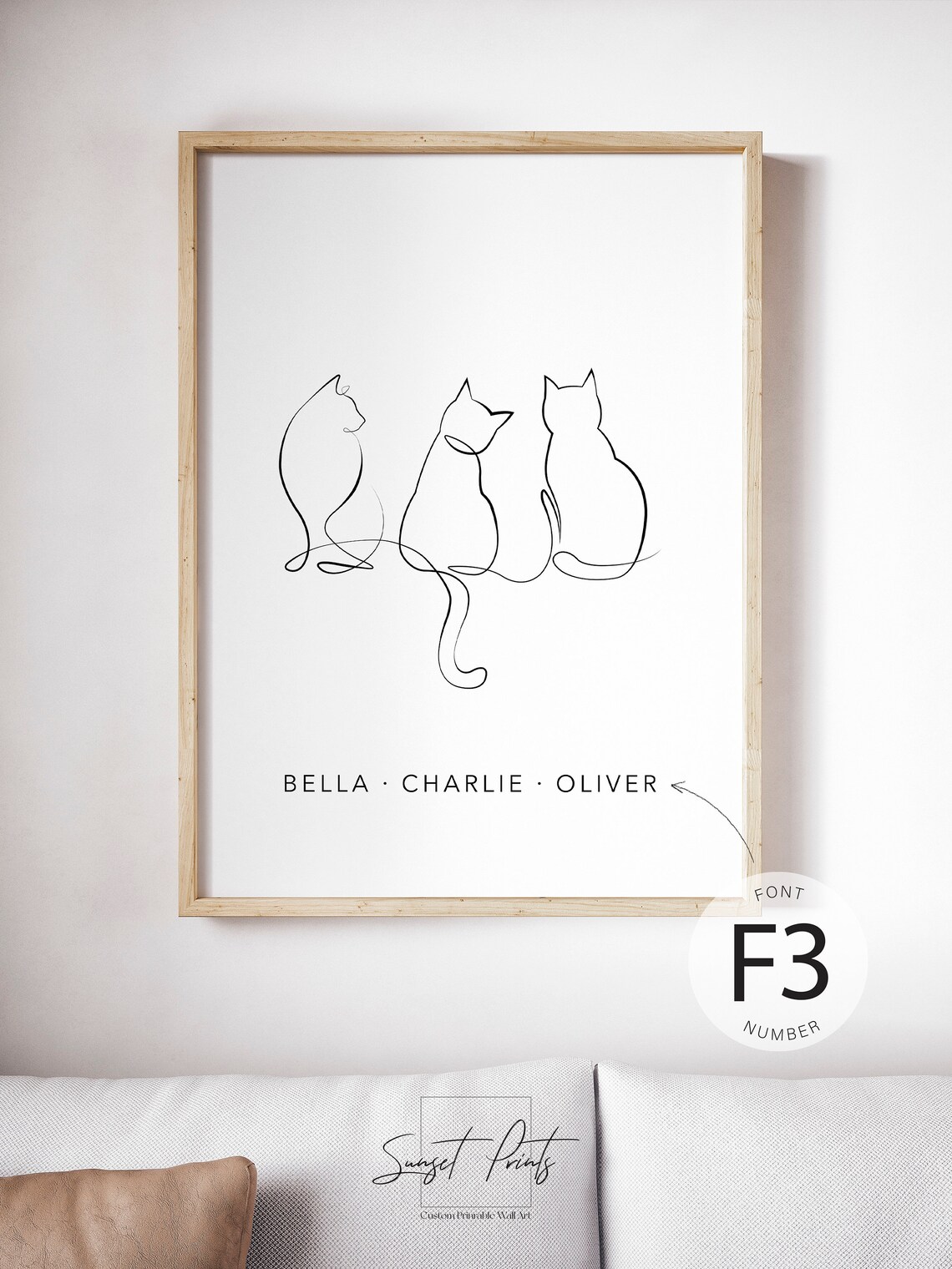 Personalised Cats Line Art Poster, Custom Pet Gift - Image 3