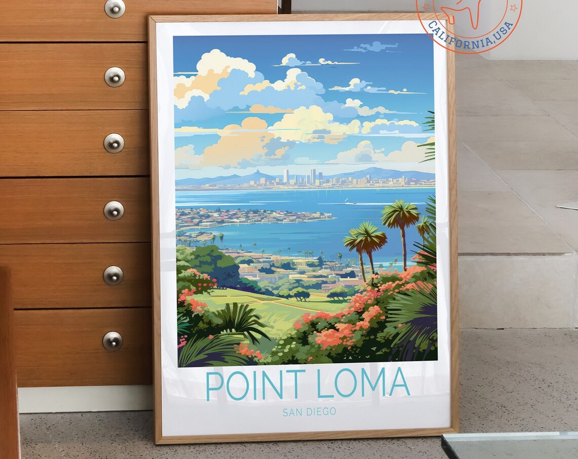 Point Loma San Diego Bay Skyline Coastal Retro Travel Poster