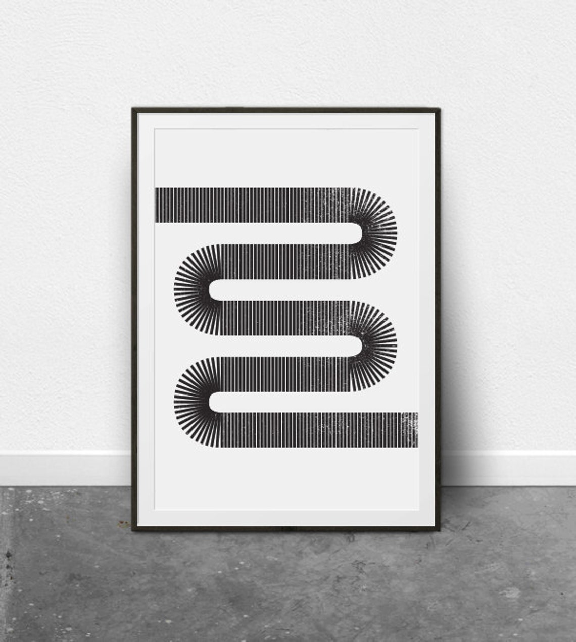 Black And White Woodblock Style Wall Art A Fun Play With Geometric Form And Lines - Image 2