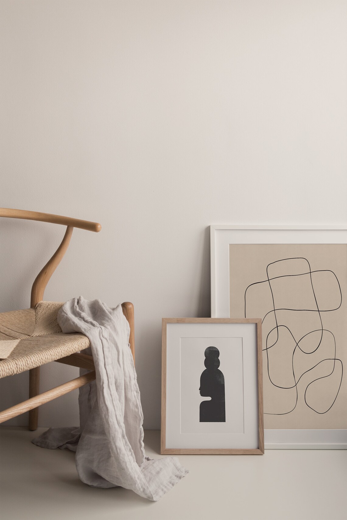 Abstract Woman Profile with Stacked Forms Black Woodblock Art Print - Image 2
