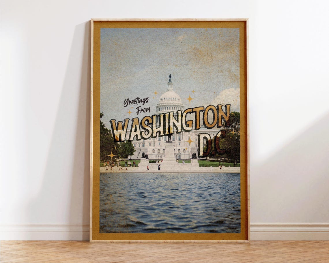 Greetings From Washington DC Capitol Vintage Travel Style Poster