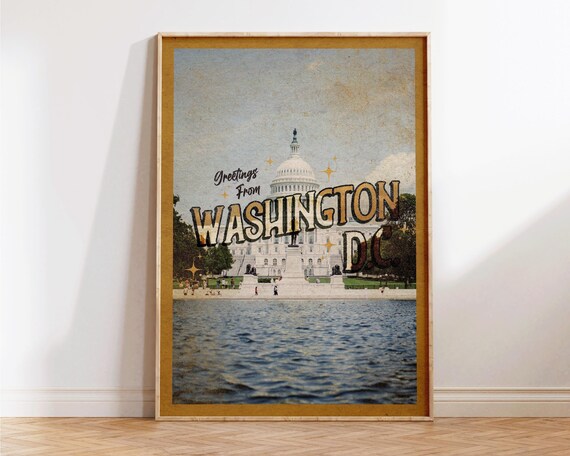 Greetings From Washington DC Capitol Vintage Travel Style Poster