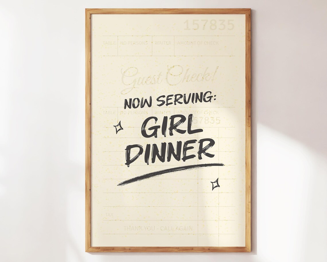 Girl Dinner Print Guest Check For Black Color Prints Living Room Decor Or Kitchen