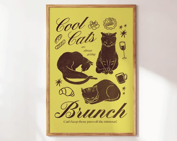Cool Cats Wall Art Funny Cat Print Retro Apartment Decor Kitchen Gift For Lovers Brunch