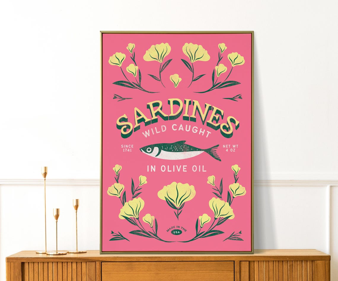 Vintage Sardines Tin Wild Caught in Olive Oil Kitchen Poster