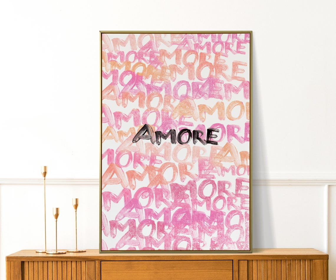 Amore Pink Painterly Typography Romantic Italian Love Art Poster