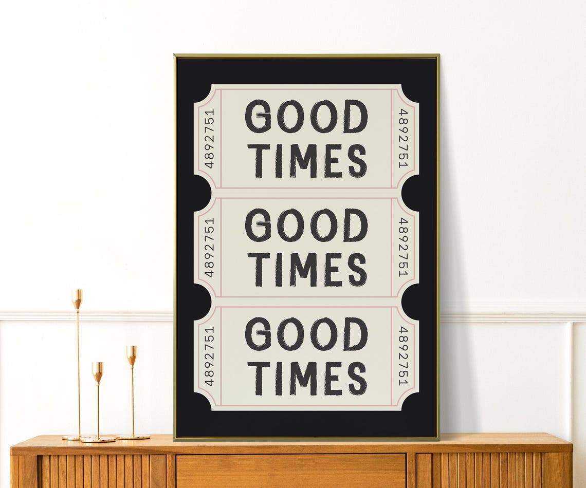 Good Times Retro Tickets Trio Black Cream Typography Decor Print