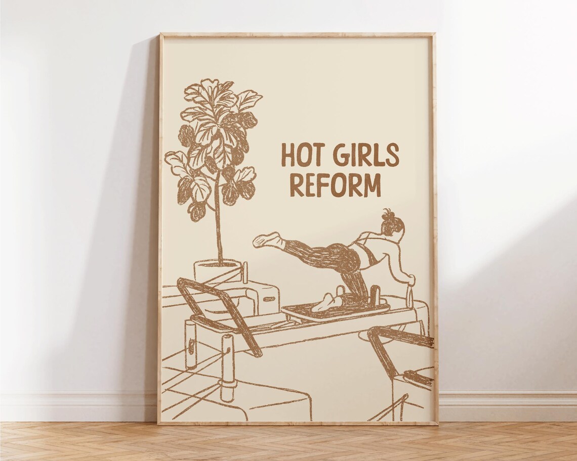 Hot Girls Reform Creamy Beige Pilates Reformer Line Art Poster