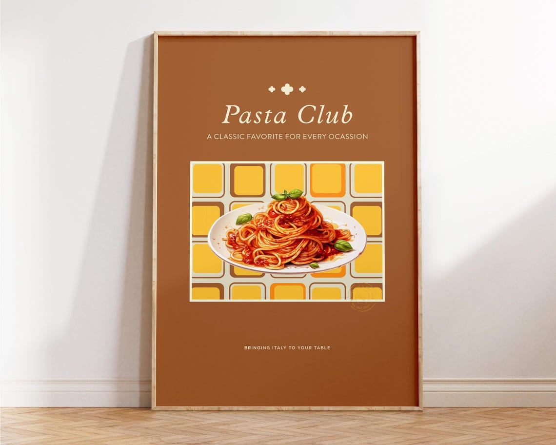 Pasta Club Vintage Italian Spaghetti Retro Kitchen Wall Poster