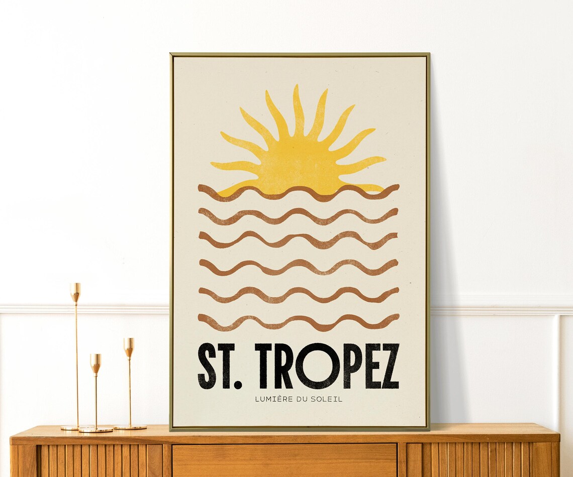 St Tropez Lumiere du Soleil Sun and Waves Retro French Riviera Poster