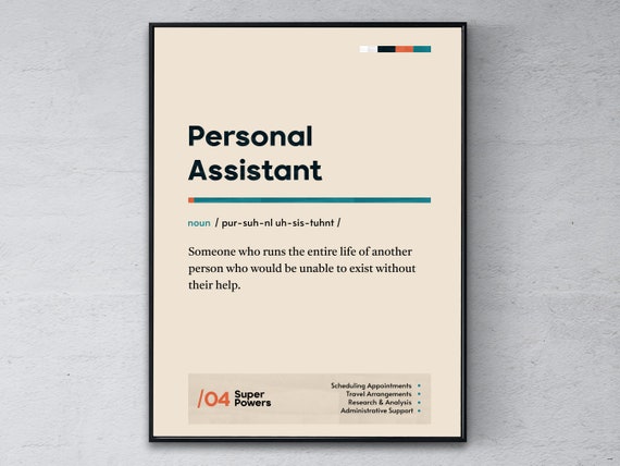 Personal Assistant Definition Poster Secretary Graduation Print Confidant Coworker Wall Art Funny Modern Office Gift