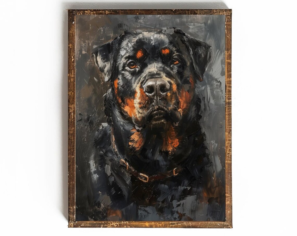 Rottweiler Portrait Moody Oil Painting of a Loyal Dog Poster