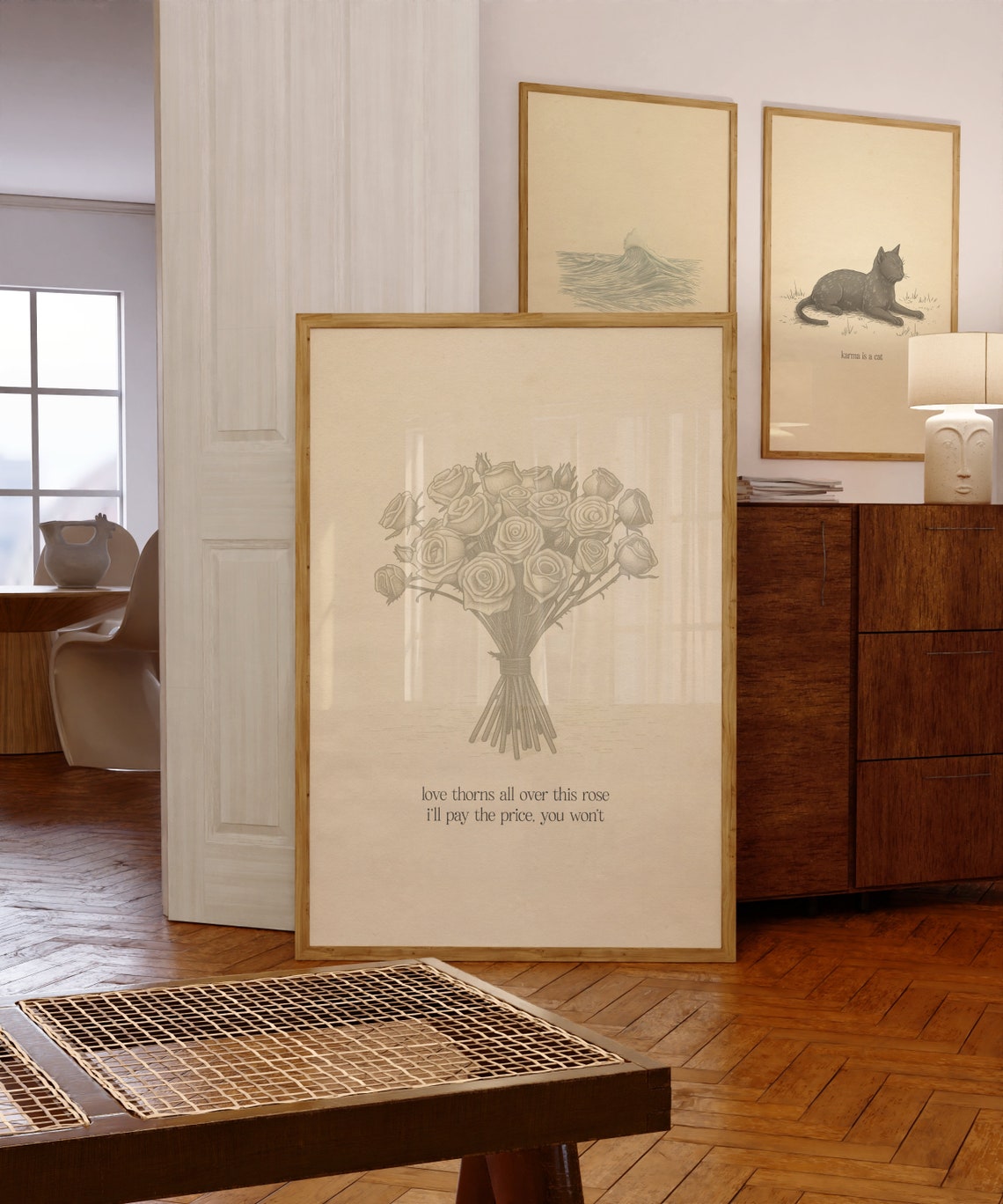 Love Thorns All Over This Rose Sketch Bouquet Lyric Wall Poster