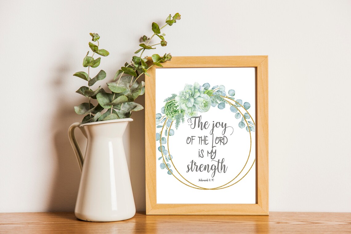 Joy Of The Lord Is My Strength Nehemiah 8 10 Scripture Eucalyptus Wreath Poster - Image 2
