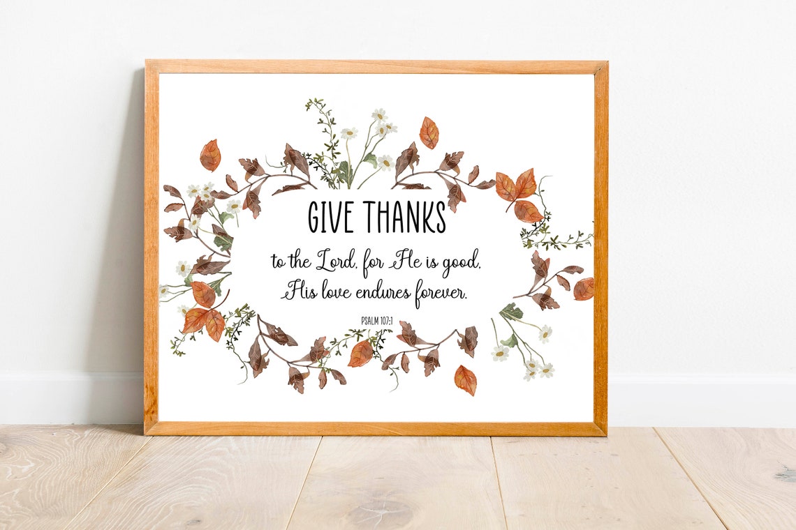 Psalm 1071 Give Thanks Autumn Leaf Wreath Bible Verse Scripture Poster - Image 2