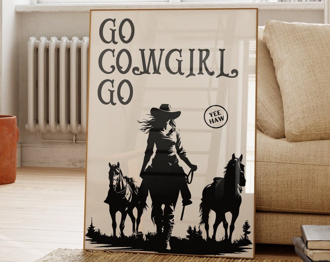 Go Cowgirl Go Horseback Silhouette Yee Haw Western Photo Poster