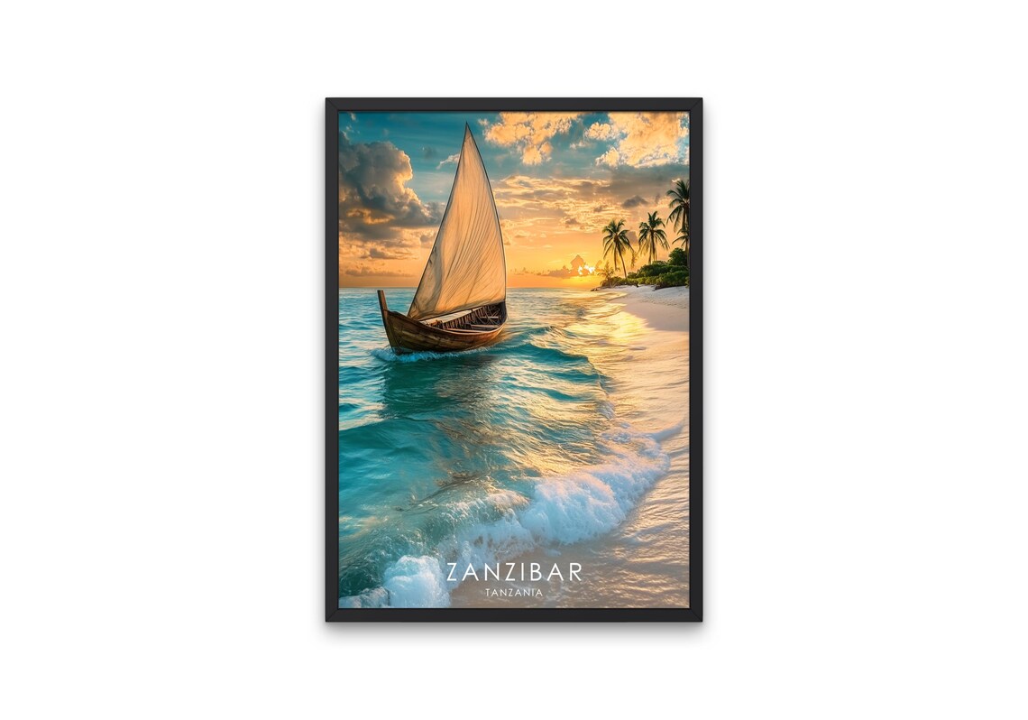 Zanzibar Travel Poster, Tropical Beach Scene