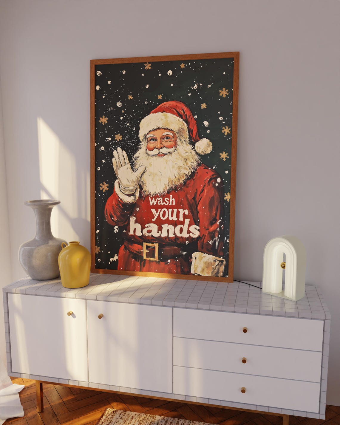 Santa Claus Wash Your Hands Funny Vintage Christmas Bathroom Poster - Image 3
