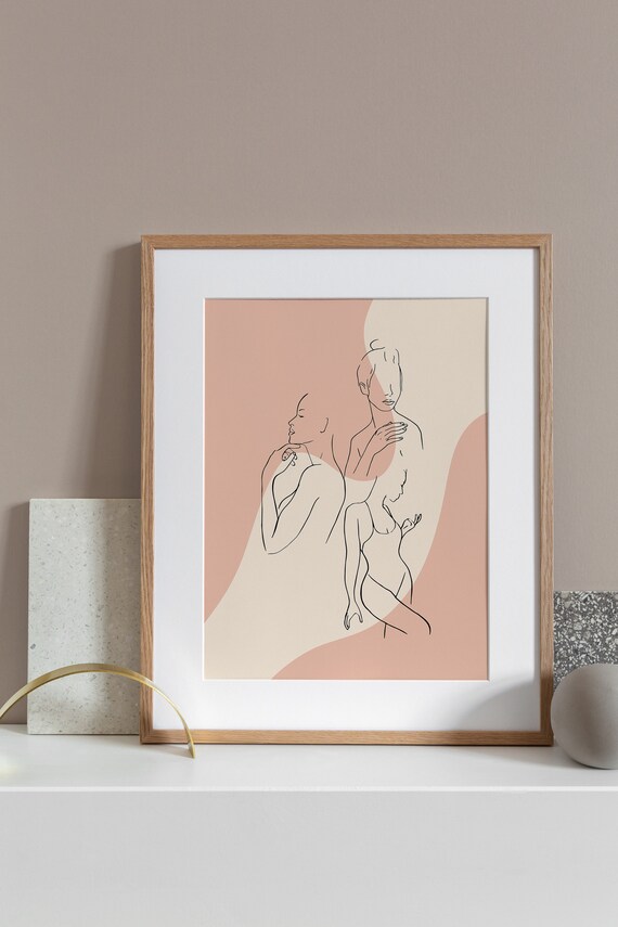 Modern Minimalist Female Line Art Blush Beige Abstract Wall Art