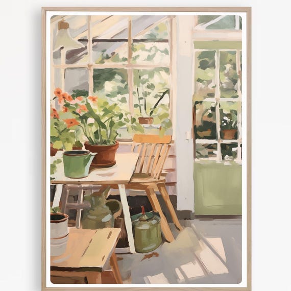 Greenhouse Painting Glasshouse Watercolor Botanical Print Gardening Wall Art Instant