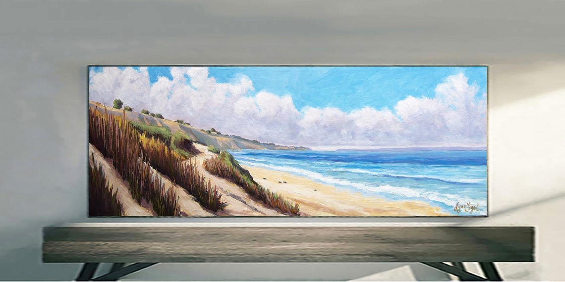 Ellwood Beach Panoramic Sandy Shore Bluffs Blue Ocean Poster