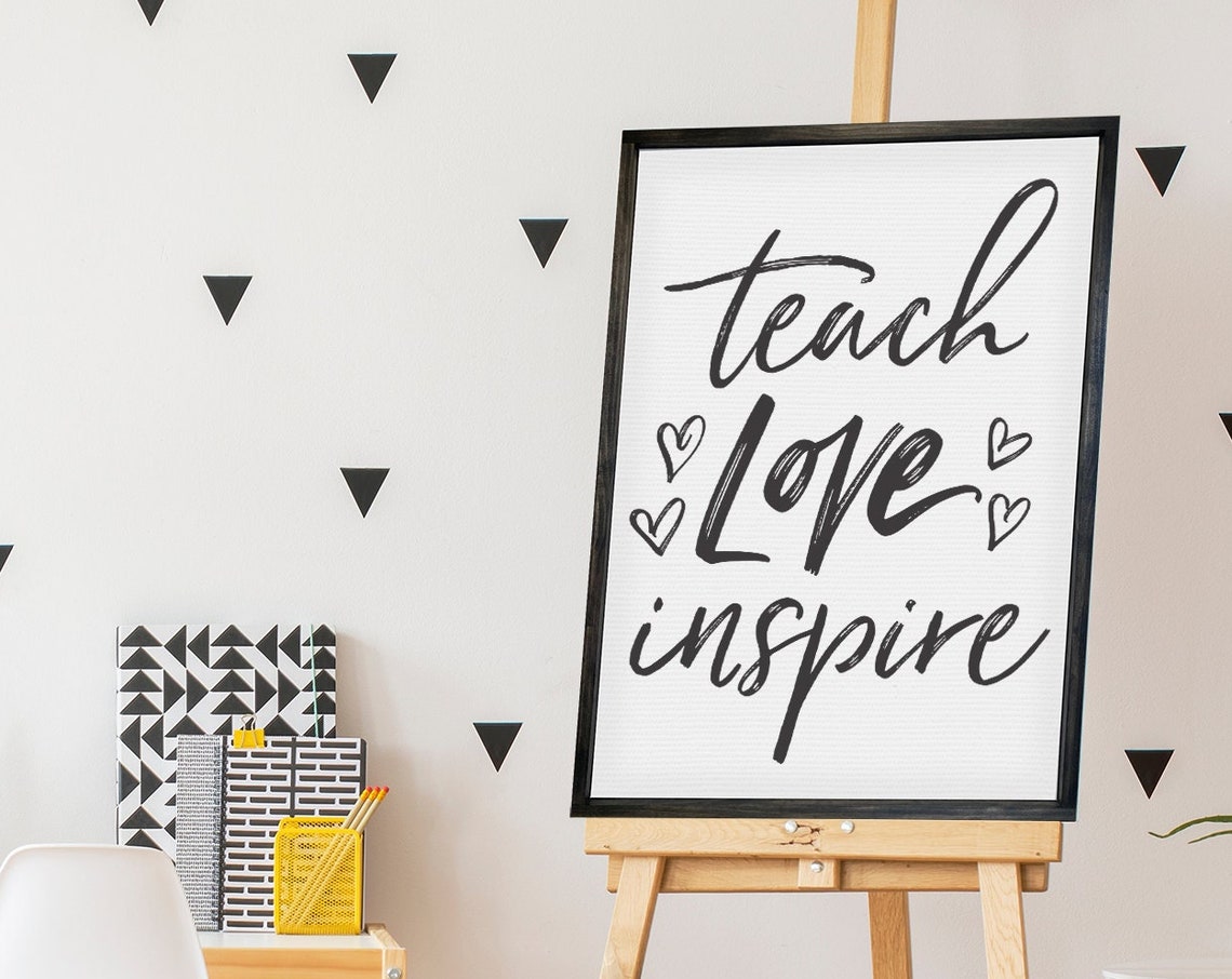 Teach Love Inspire Script with Hearts Teacher Classroom Decor Poster