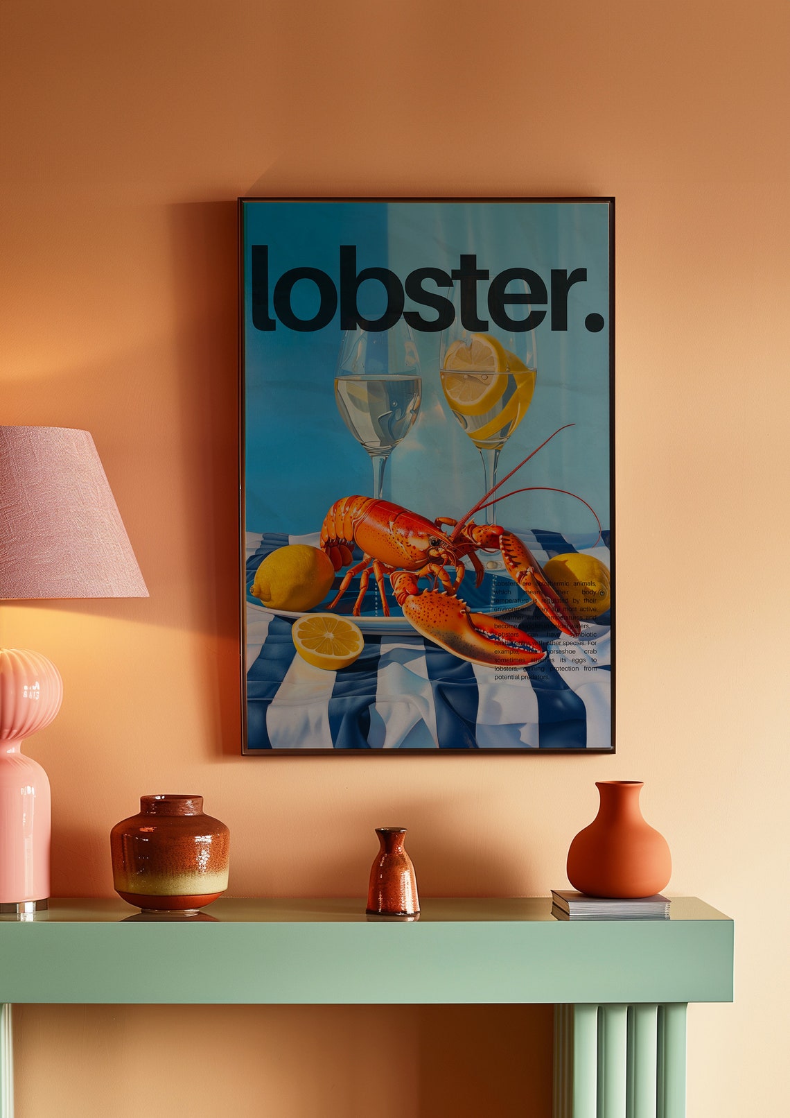 Bold Lobster Text Coastal Dinner Still Life Kitchen Scene Poster - Image 2