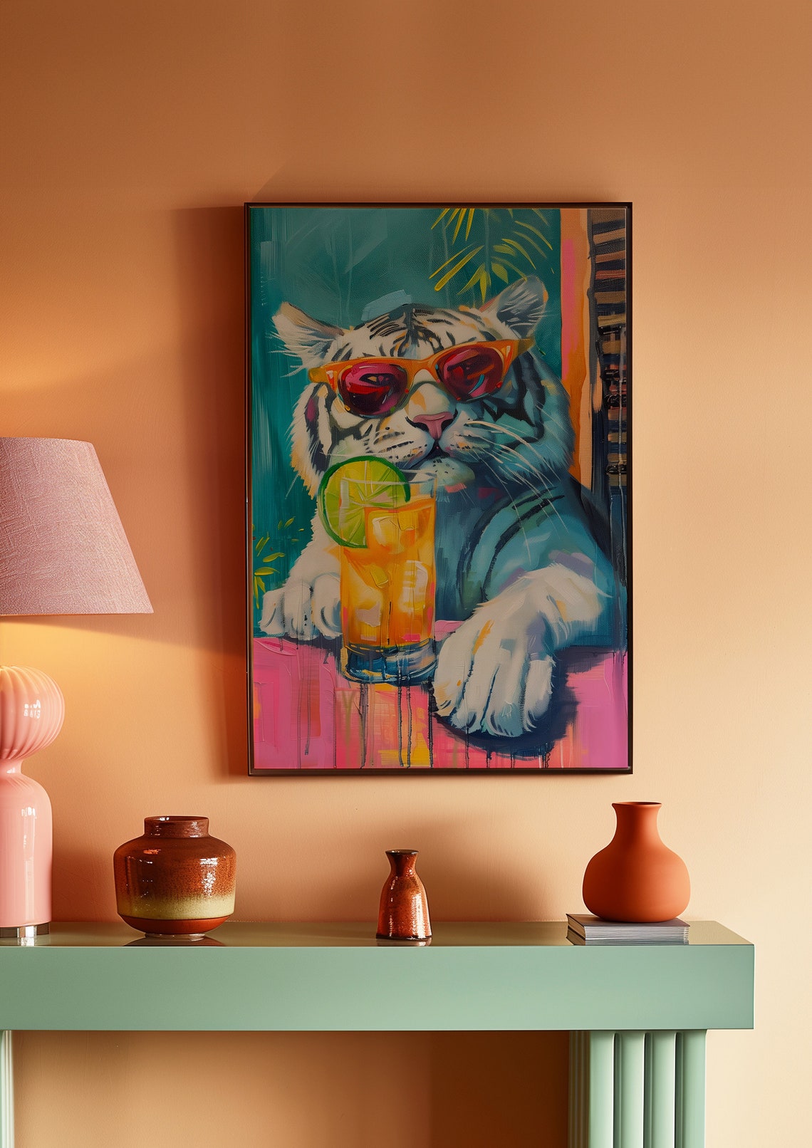 Tiger Sunglasses Cocktail Summer Fun Party Animal Art Poster - Image 2