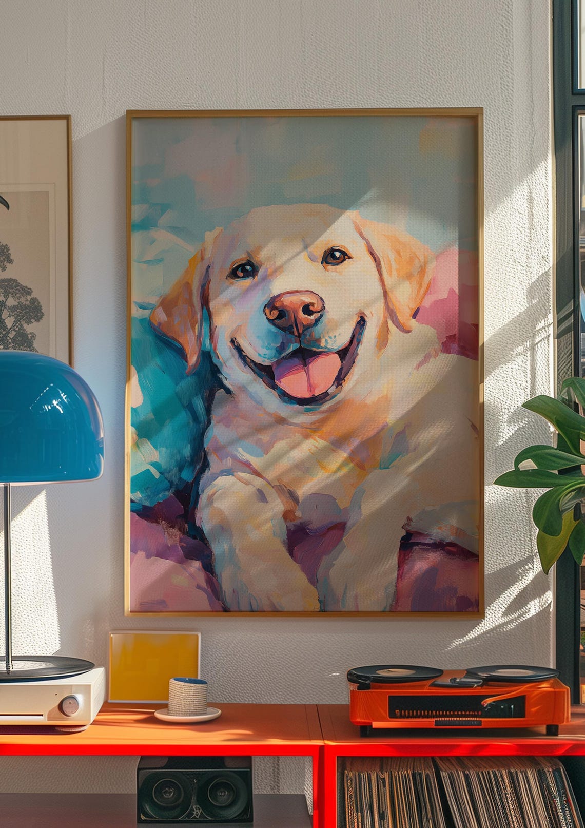 Smiling Labrador Retriever Portrait Poster with Colorful Brushstrokes - Image 3